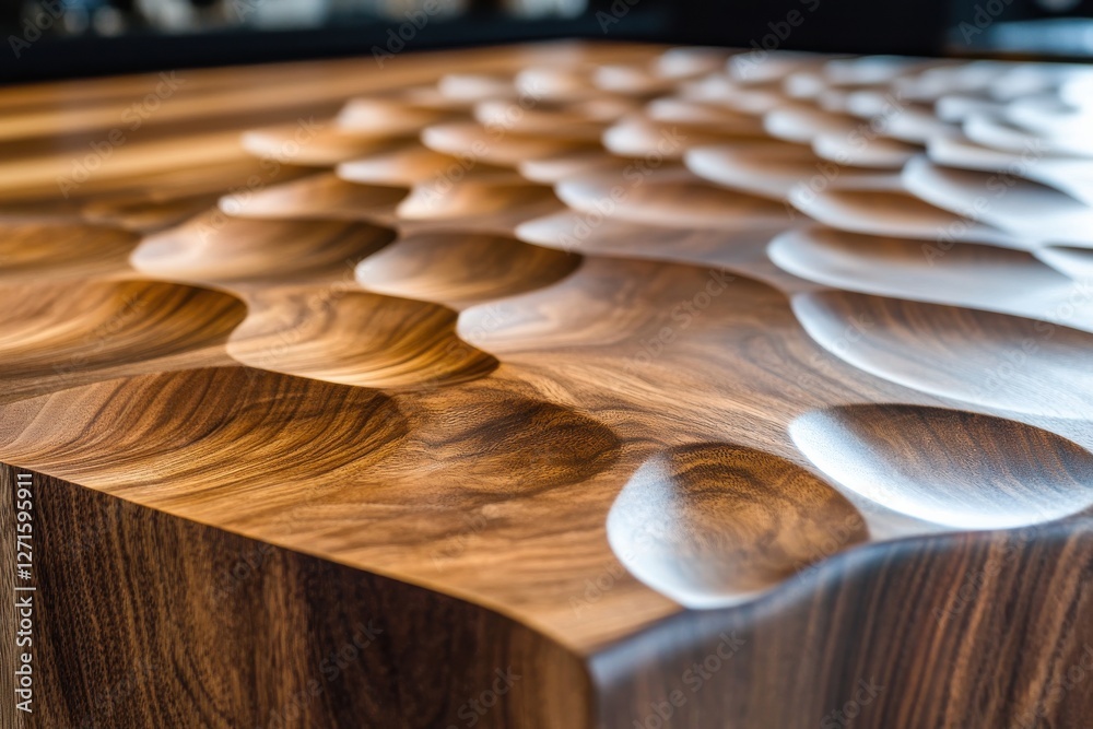 Poster unique wooden surface with intricate wave patterns showcases craftsmanship and natural beauty in con