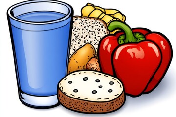 A simple vector illustration of a meal prep guide, showing different food groups for a balanced diet