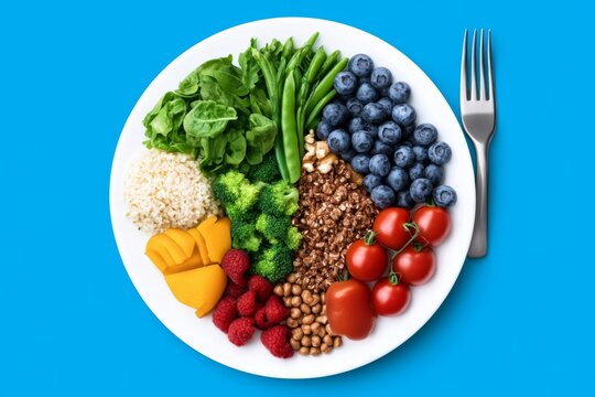 A simple vector illustration of a meal prep guide, showing different food groups for a balanced diet