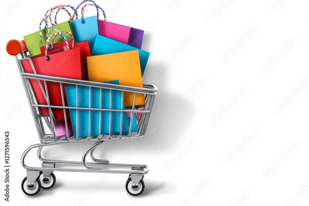 Poster a simple vector illustration of an online shopping cart with various merchandise items ready for che