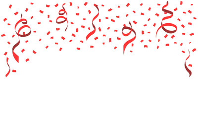 Many Red square small paper and ribbon falling isolated on white background. Confetti for birthday, party, festival fair, celebration, and congratulation. Vector illustration flat design.