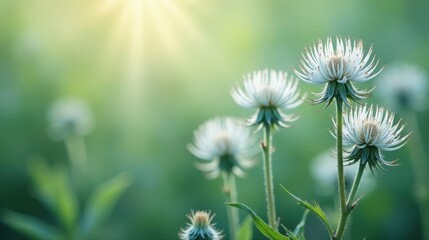 Obraz premium Serene Meadow Blooms Basking in Soft Sunlight Delicate White Flowers Gracefully Swaying in Gentle Breeze