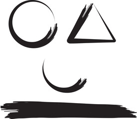 Vector hand brushes, splashes. Sketch grunge, circle, triangle