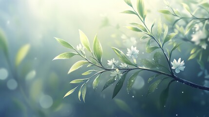 Dew-covered willow branch with green leaves, traditional Qingming kites in background, symbolizing renewal and tradition.