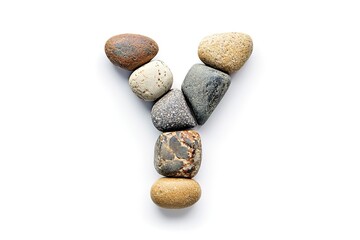 Pebble Letter Y: Creative Alphabet, Nature Theme, Stone Letter, White Background, Handcrafted Typography, Eco-Friendly Font, Natural Design Element, Summer Vibes, Beach Theme, Relaxing Alphabet, Zen  