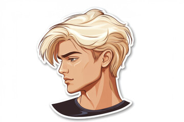 This digital illustration captures a young man with flowing blonde hair in profile, emphasizing his strong features and the contemporary design that evokes modern artistry.