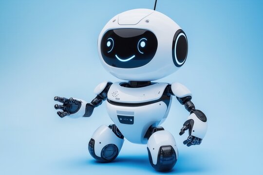 cute smiling robot on blue background