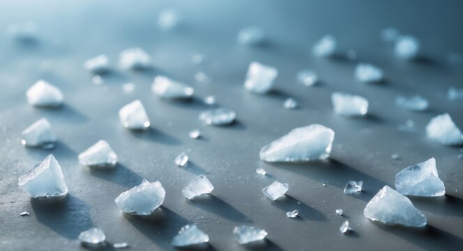 Ice Scattered on Ground with Soft Blue Light