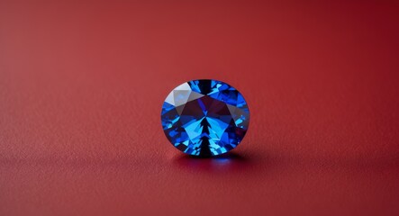 Single bright blue gemstone on solid red background
