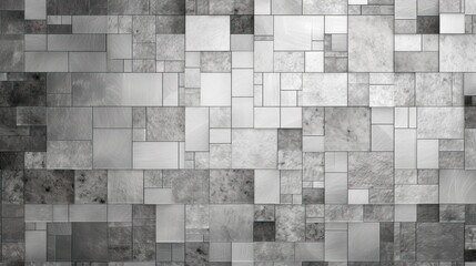 Dynamic arrangement of textured tiles with varying shades of gray and hints of metallic sheen creating an abstract mosaic effect