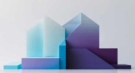 Fototapeta premium Geometric shapes creating a low poly effect with a gradient from light blue to dark purple.