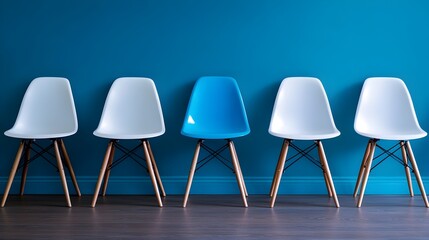 Standout Blue Chair Among White Chairs, Unique Choice Concept