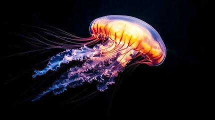 Fototapeta premium Glowing Neon Jellyfish Floating in the Dark