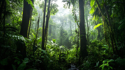 Fototapeta premium Lush Rainforest Enchantment: A Tranquil Escape into Verdant Nature