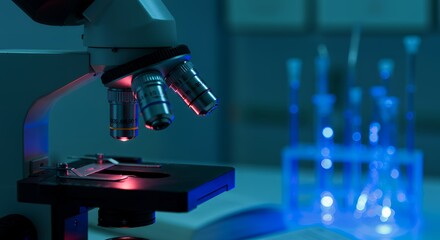 Close-up Microscope in Laboratory with Scientific Research and Development
