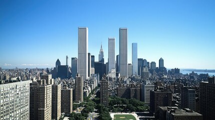 Fototapeta premium Elevated View of a City Skyline on a Sunny Day