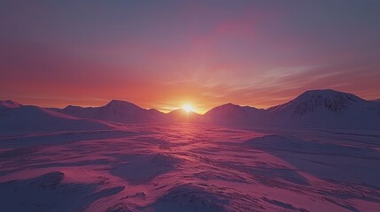 Fototapeta premium Arctic Sunrise over Snowy Mountains