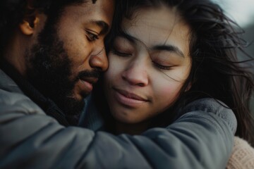 Portrait of a tender multicultural couple in their 30s expressing their feelings