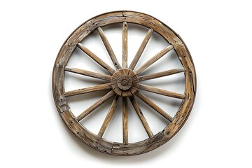 Old wooden wheel isolated on white background