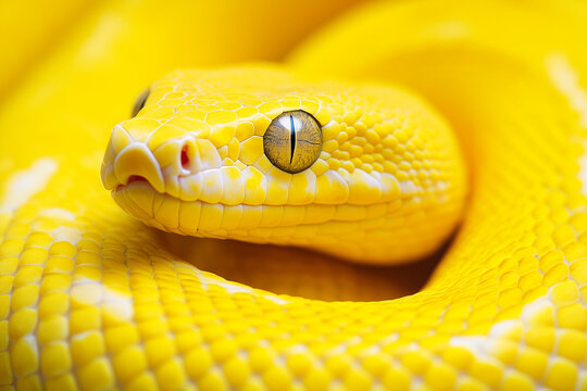 Stunning Yellow Albino Python Close-Up &ndash; Exotic Snake Macro Photography