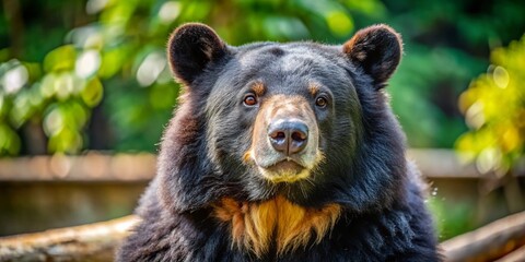 Fototapeta premium Asiatic Black Bear Relaxing at Zoo, Summer Day - Wildlife Photography