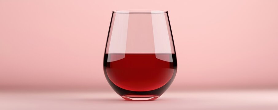 Elegant Glass of Red Wine on Soft Pink Background Perfect for Culinary or Social Themes