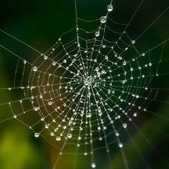 Fototapeta premium Dew-Covered Spider Web Glistening in Sunlight