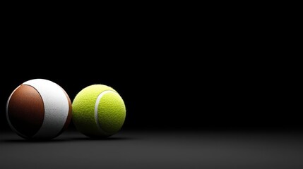 Two Sports Balls on Dark Background: Tennis and Basketball