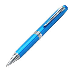  3D blue ballpoint pen isolated on white background.