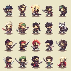 Fototapeta premium Pixelated Character Sprite Animation Showcase Digital Art Game Development Colorful Creative Unique Illustrations