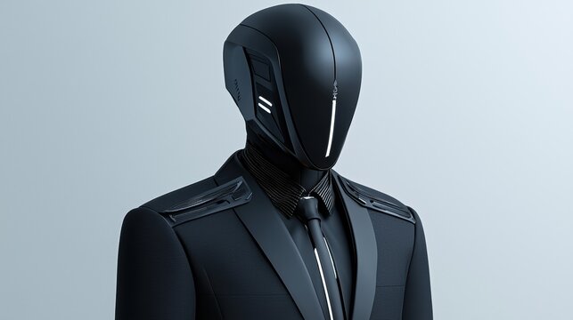 Futuristic Robot in Sleek Black Suit Showcasing Modern Technology and Advanced Design Concepts