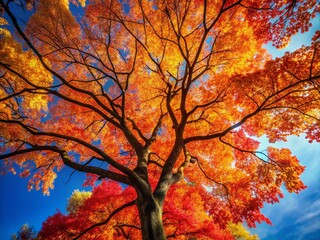 Autumn Treetop Silhouette Against Vivid Blue Sky - Scenic Fall Landscape