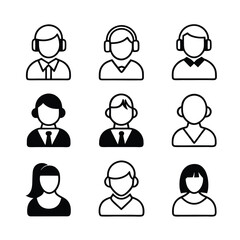 call center male and female model icon silhouette design bundle set