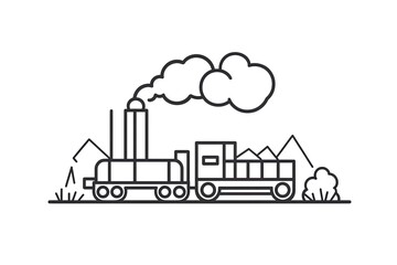 Cartoon-style outlined train with steam coming out of the chimney.