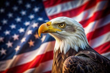 Naklejka premium Bald Eagle Double Exposure American Flag Patriotism Freedom Symbol
