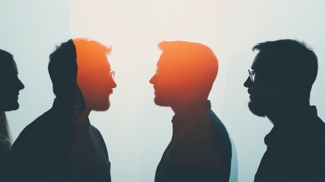Silhouettes of people facing each other, discussion, meeting, business