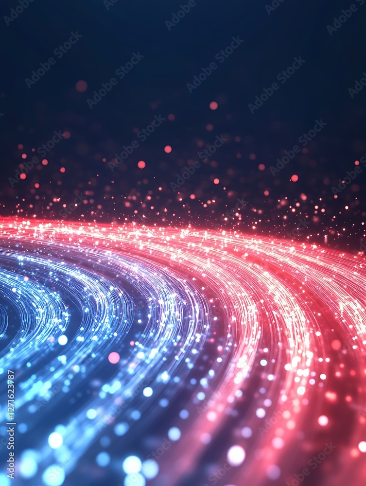 Poster Vibrant red and blue neon light waves create a dynamic, energetic visual perfect for modern design projects and digital art.