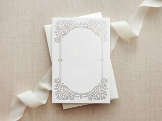 Elegant Silver Embossed Wedding blank Invitation Mockup