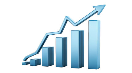 Blue bar chart with upward arrow, visualizing growth, success, and positive business trends