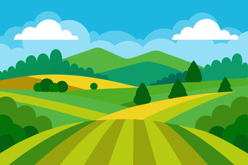 Fototapeta premium landscape with green field and blue sky