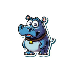 Fototapeta premium Adorable Cartoon Hippopotamus with Bell Collar - Sticker Design