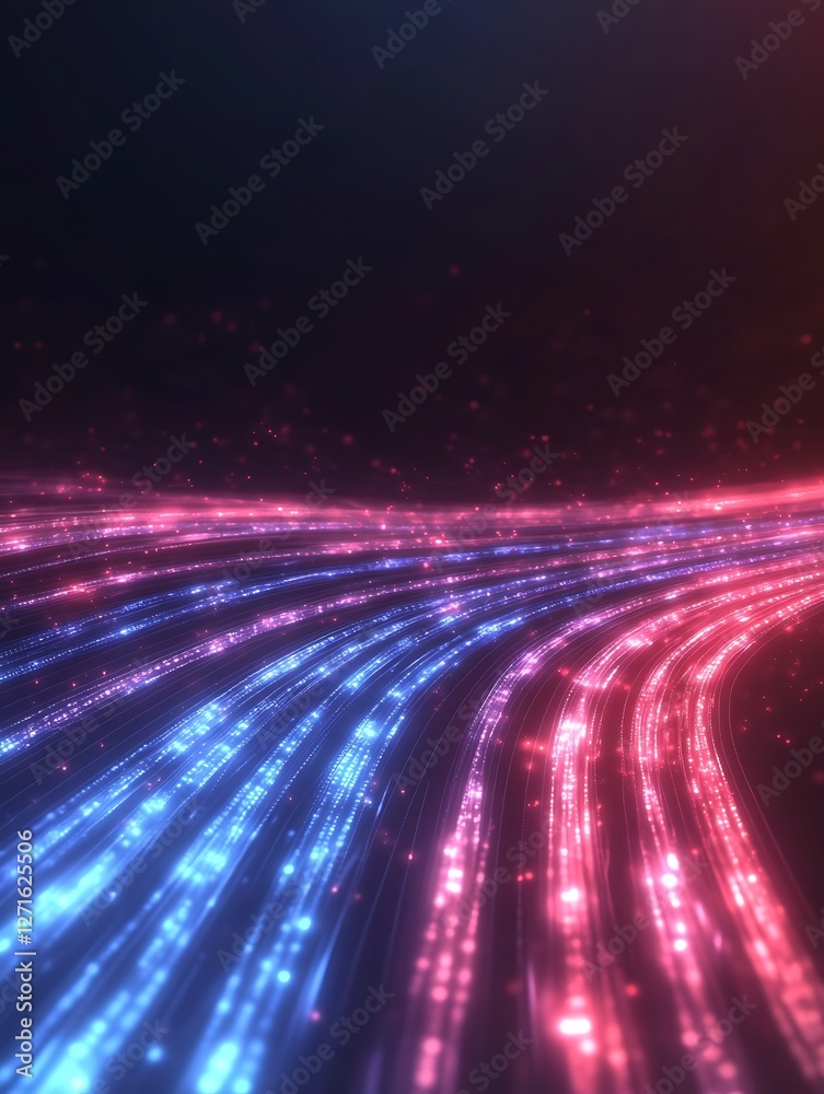 Poster Vibrant neon light waves in red and blue create an energetic and dynamic visual effect, perfect for artistic or futuristic themes.