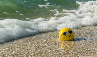 Obraz premium Beach Volleyball, yellow ball, beach, sea. Kids Yellow Ball, Leisure, Travel, Health, Summer, Smiley