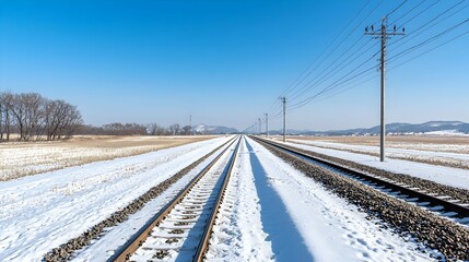 Snowy Train Tracks in Winter Landscape