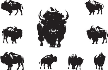 Naklejka premium Bison Silhouettes Collection vector .