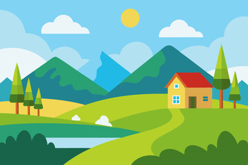 Fototapeta premium vector illustration of a rural landscape