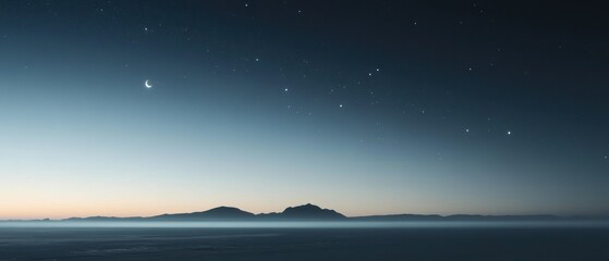 Fototapeta premium Stunning night sky over tranquil islands with stars and mountains at dusk, perfect for nature lovers and landscape photography enthusiasts.