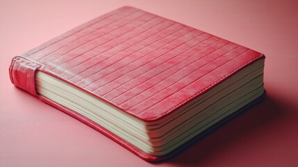 Pink diary, closed, pink background, studio