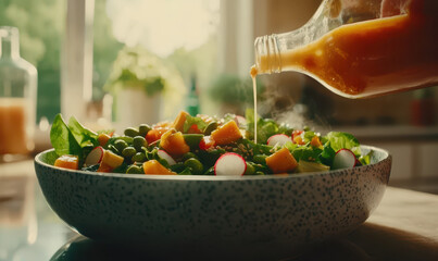 Delight in a Fresh Homemade Salad: Vibrant Colors and Healthy Ingredients with Flavorful Dressing for a Perfect Meal Experience