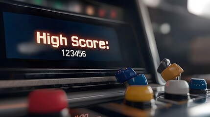 Close-Up of a Retro Arcade Game High Score Display with Colorful Buttons Glowing in Soft Light